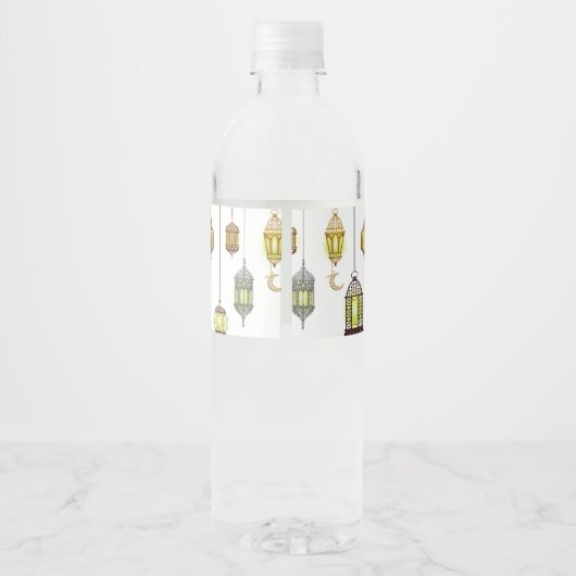 Ramadan Kareem Crescent Lanterns Mubarak Islamic Wasserflaschenetikett (Rückseite)