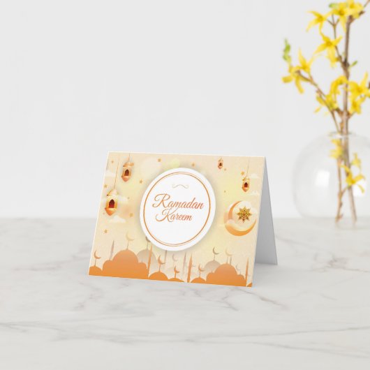 Ramadan Kareem Crescent Mosque Orange Gold Holiday Karte (Gelbe Blume)