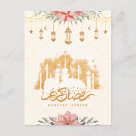 Ramadan Kareem Floral Watercolor Lanterns Postkarte