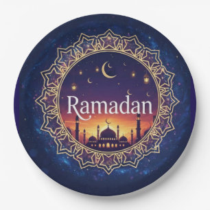 Ramadan Kareem Geistliche Moschee Sonnenuntergang Pappteller