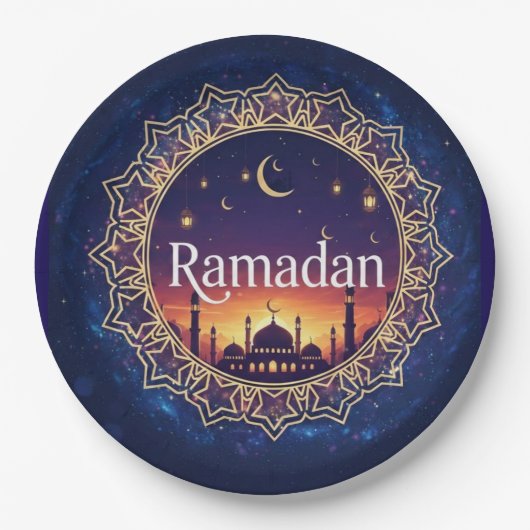 Ramadan Kareem Geistliche Moschee Sonnenuntergang Pappteller (Vorderseite)