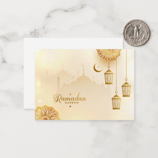 Ramadan Kareem Gold Crescent und Laterne Mitteilungskarte (Vorderseite/Rückseite Beispiel)