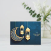 Ramadan Kareem Gold Crescent und Laterne Postkarte (Stehend Vorderseite)