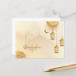 Ramadan Kareem Gold Crescent und Laterne Postkarte
