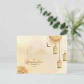 Ramadan Kareem Gold Crescent und Laterne Postkarte (Stehend Vorderseite)