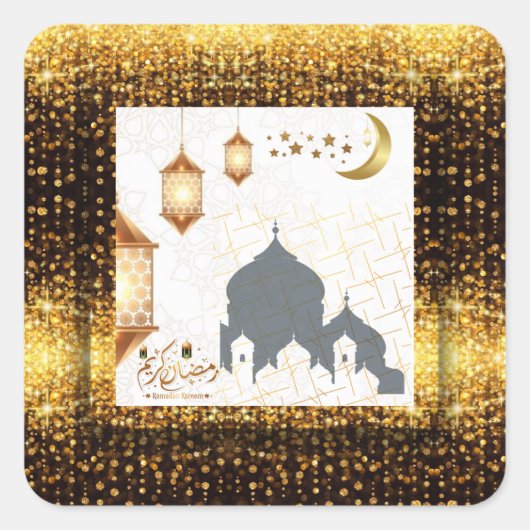 Ramadan Kareem golden Quadratischer Aufkleber (Vorderseite)