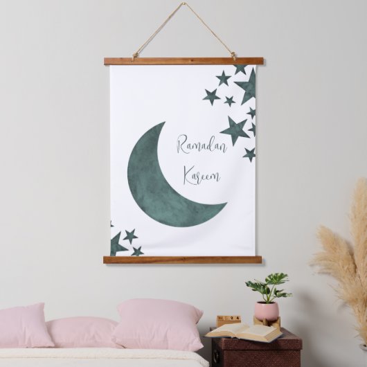 Ramadan Kareem Halbmond Islam Mubarak Stars Wandteppich Mit Holzrahmen (Schlafzimmer)