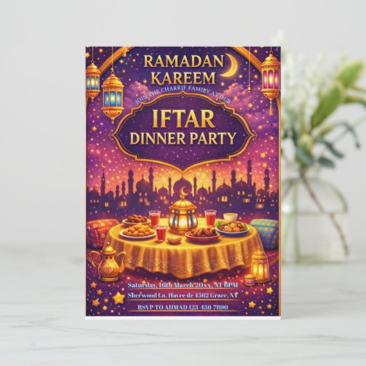 Ramadan Kareem Iftar dinner Party Invitation Einladung (Stehend Vorderseite)