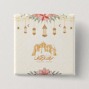 Ramadan Kareem Iftar Floral Watercolor Lanterns Button