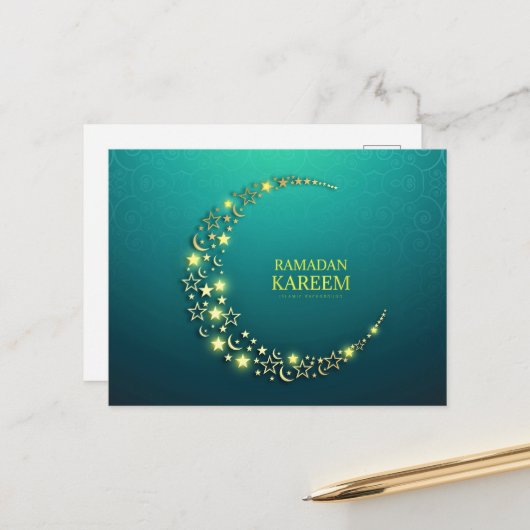 Ramadan Kareem Islamic Gold Crescent Postkarte (Vorderseite/Rückseite Beispiel)