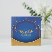 Ramadan Kareem Mubarak Blue & Golden Feiertagskarte (Stehend Vorderseite)