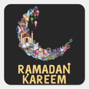 Ramadan Kareem Mubarak fastet den Mond Quadratischer Aufkleber