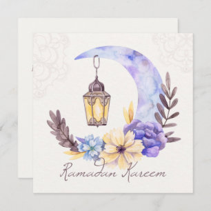 Ramadan Kareem Mubarak Watercolor Cresent Floral Feiertagskarte