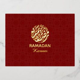 Ramadan Kareem Red & Gold Foil Postcard Elegant Folien Feiertagspostkarte