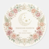 Ramadan Kareem Rosé-Blütenlaterne Runder Aufkleber (Vorderseite)