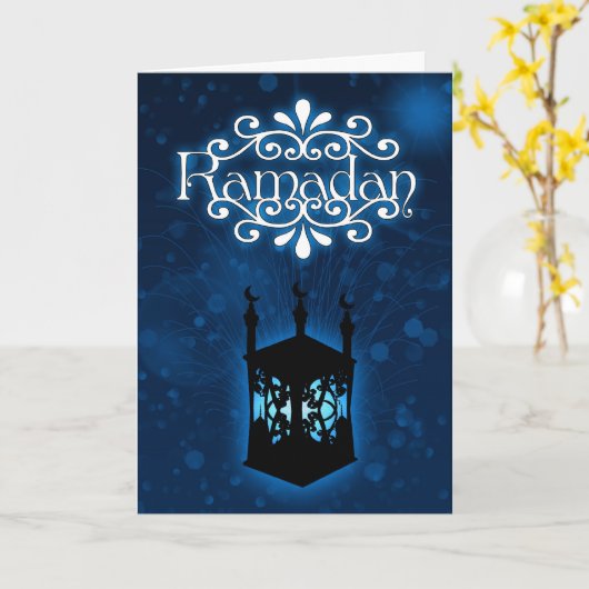 Ramadan-Kartenblau mit Lampe Karte (Gelbe Blume)