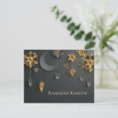 Ramadan Lanterns, Mond, Blume, schwarz Postkarte (Stehend Vorderseite)