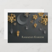 Ramadan Lanterns, Mond, Blume, schwarz Postkarte (Vorne/Hinten)