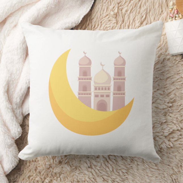 Ramadan Minimalist Mosque with Moon Throw Pillow Kissen (Decke)