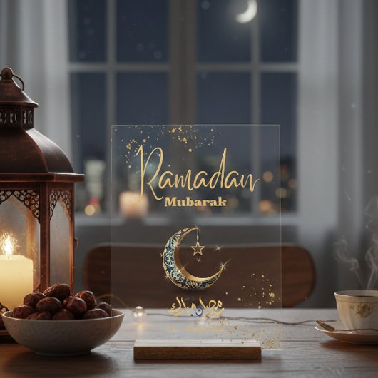 Ramadan Mubarak Acrylic Sign with Crescent Moon Acrylschild