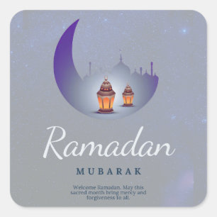 Ramadan Mubarak Halbmond Laterne Kunst Quadratischer Aufkleber