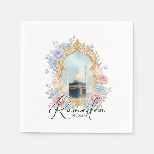 Ramadan Mubarak Kaaba Floral Islamic Party Decor Serviette (Vorderseite)
