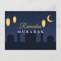 Ramadan Mubarak Laternen Navy Gold Grußpostkarte