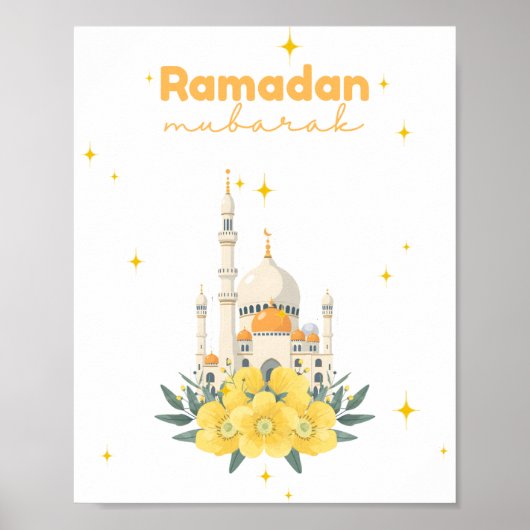 Ramadan Mubarak Mosque Yellow Flowers Wall Print Poster (Vorne)