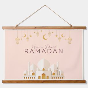 Ramadan Mubarak   Ramadan Kareem Wandteppich Mit Holzrahmen
