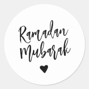 Ramadan Mubarak Simple Black Heart Minimalistisch Runder Aufkleber