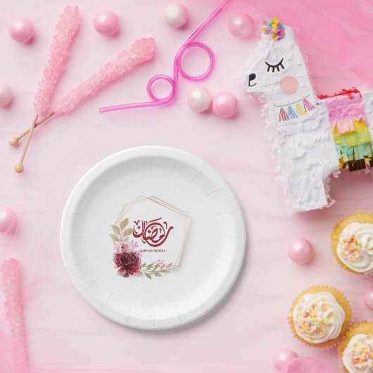 Ramadan Mubarak Watercolor Floral Pappteller (Party)