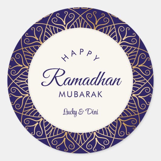 Ramadhan Mubarak Navy und Golden Mandala Runder Aufkleber (Vorderseite)