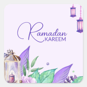 Ramazan Ramadan Kareem Wasserfarbenlaterne Quadratischer Aufkleber