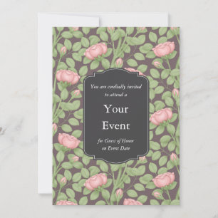 Rambling Pink Roses Personalisiert Dark Plum Einladung