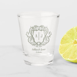 Rambling Rose Garden Monogramm-Wappen Hochzeit Schnapsglas