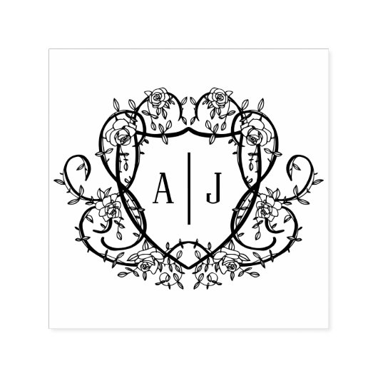 Rambling Rose Monogramm-Wappen Englischer Garten Permastempel (Design)
