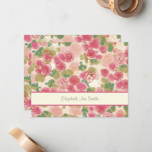 Rambling Rose Personalisiert Stationery Mitteilungskarte (Vorderseite/Rückseite Beispiel)