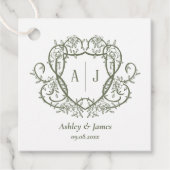 Rambling Rose Sage Monogram Crest Wedding Geschenkanhänger (Vorderseite)