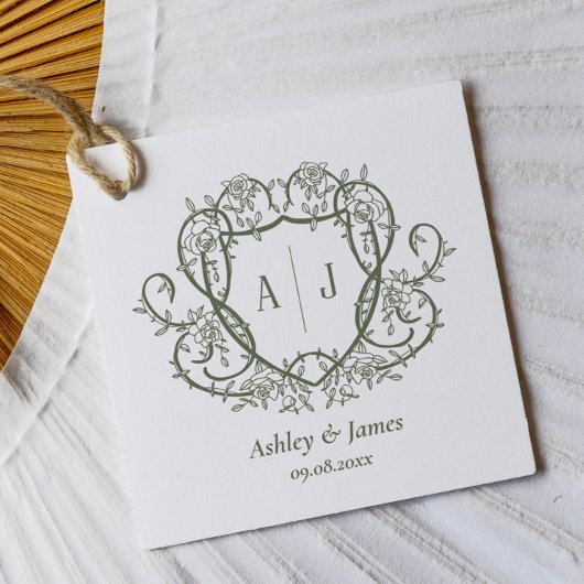 Rambling Rose Sage Monogram Crest Wedding Geschenkanhänger