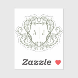 Rambling Rose Sage Monogramm-Wappen Hochzeit Aufkleber