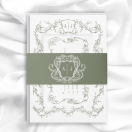Rambling Rose Sage Monogramm-Wappen-Hochzeit Einladungsbanderole
