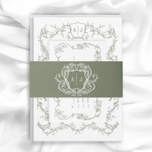 Rambling Rose Sage Monogramm-Wappen-Hochzeit Einladungsbanderole