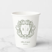 Rambling Rose Sage Monogramm-Wappen Hochzeit Pappbecher (Vorderseite)