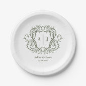Rambling Rose Sage Monogramm-Wappen-Hochzeit Pappteller (Vorderseite)