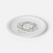 Rambling Rose Sage Monogramm-Wappen-Hochzeit Pappteller (Schrägansicht)