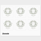 Rambling Rose Sage Monogramm-Wappen-Hochzeit Quadratischer Aufkleber (Blatt)