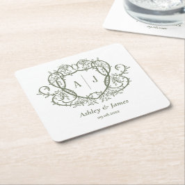 Rambling Rose Sage Monogramm-Wappen-Hochzeit Rechteckiger Pappuntersetzer