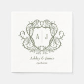Rambling Rose Sage Monogramm-Wappen-Hochzeit Serviette (Vorderseite)