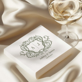 Rambling Rose Sage Monogramm-Wappen-Hochzeit Serviette
