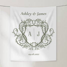Rambling Rose Sage Monogramm-Wappen Hochzeit Wandteppich